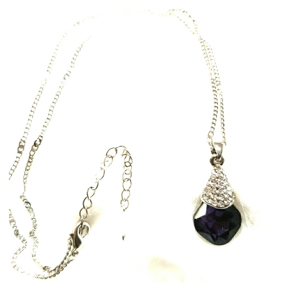 Purple Crystal with rhinestones and silver chain